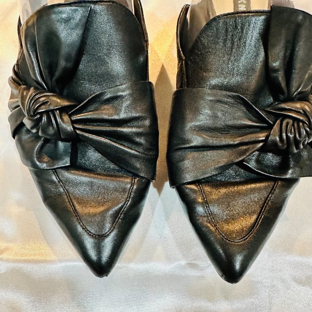DKNY Black Leather Flat Mules with Top Knot, Size 8 - Picture 6 of 10